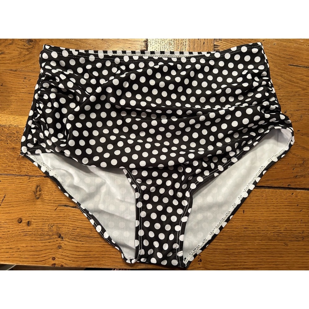 Bikini Bottoms Bathing Suit Swimwear Black White Polka Dot Large Swim Pool Beach